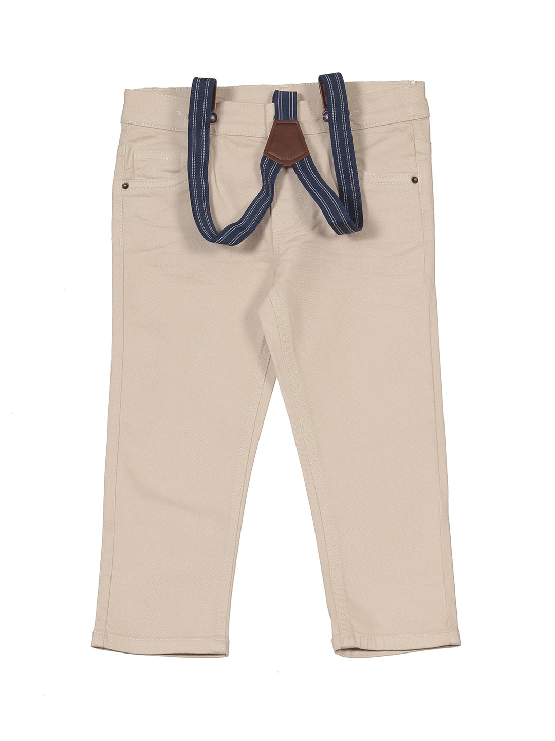 

Lil Lollipop Kids Relaxed Fit Mid-Rise Cotton Cargo Jeans With Suspenders, Beige