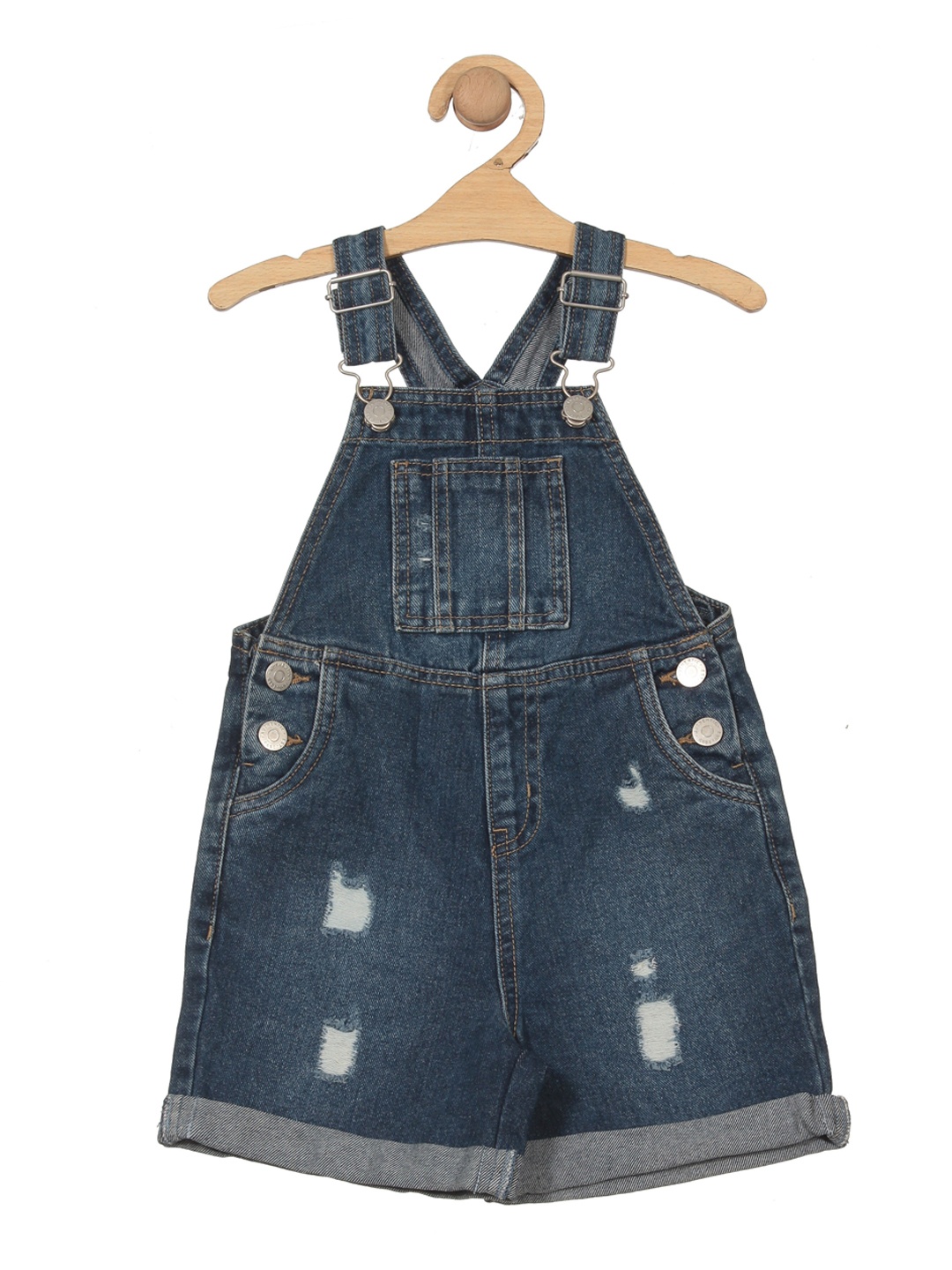 

Lil Lollipop Girls Distressed Relaxed Fit Denim Short Dungaree, Blue