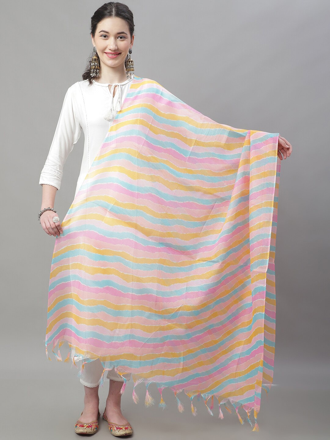 

LOOM LEGACY Striped Dupatta, Pink