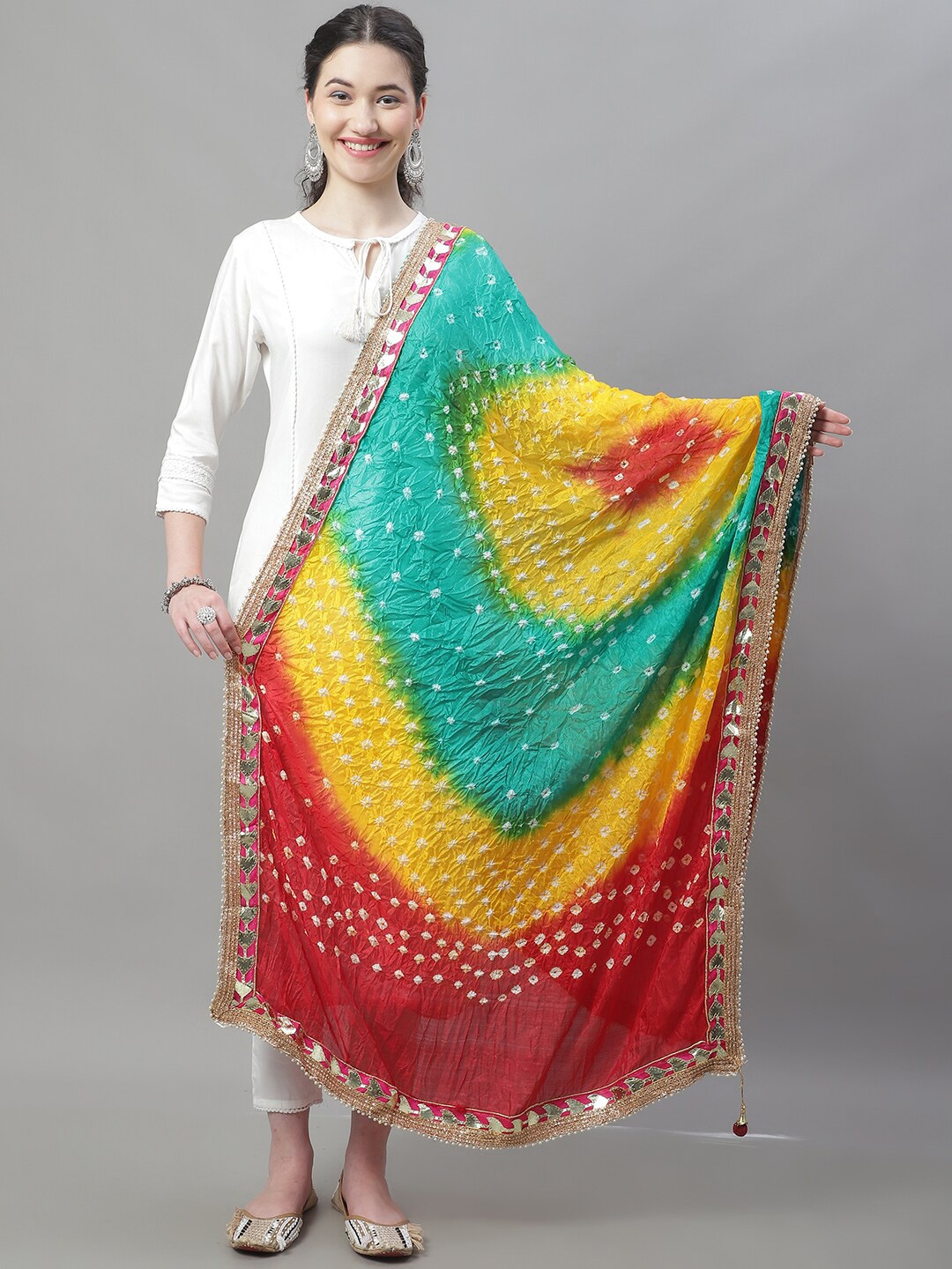

LOOM LEGACY Bandhani Printed Dupatta, Red
