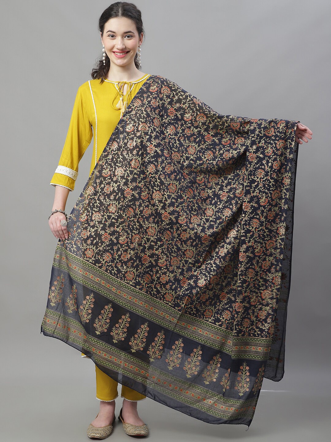 

LOOM LEGACY Ethnic Motifs Woven Design Dupatta, Navy blue