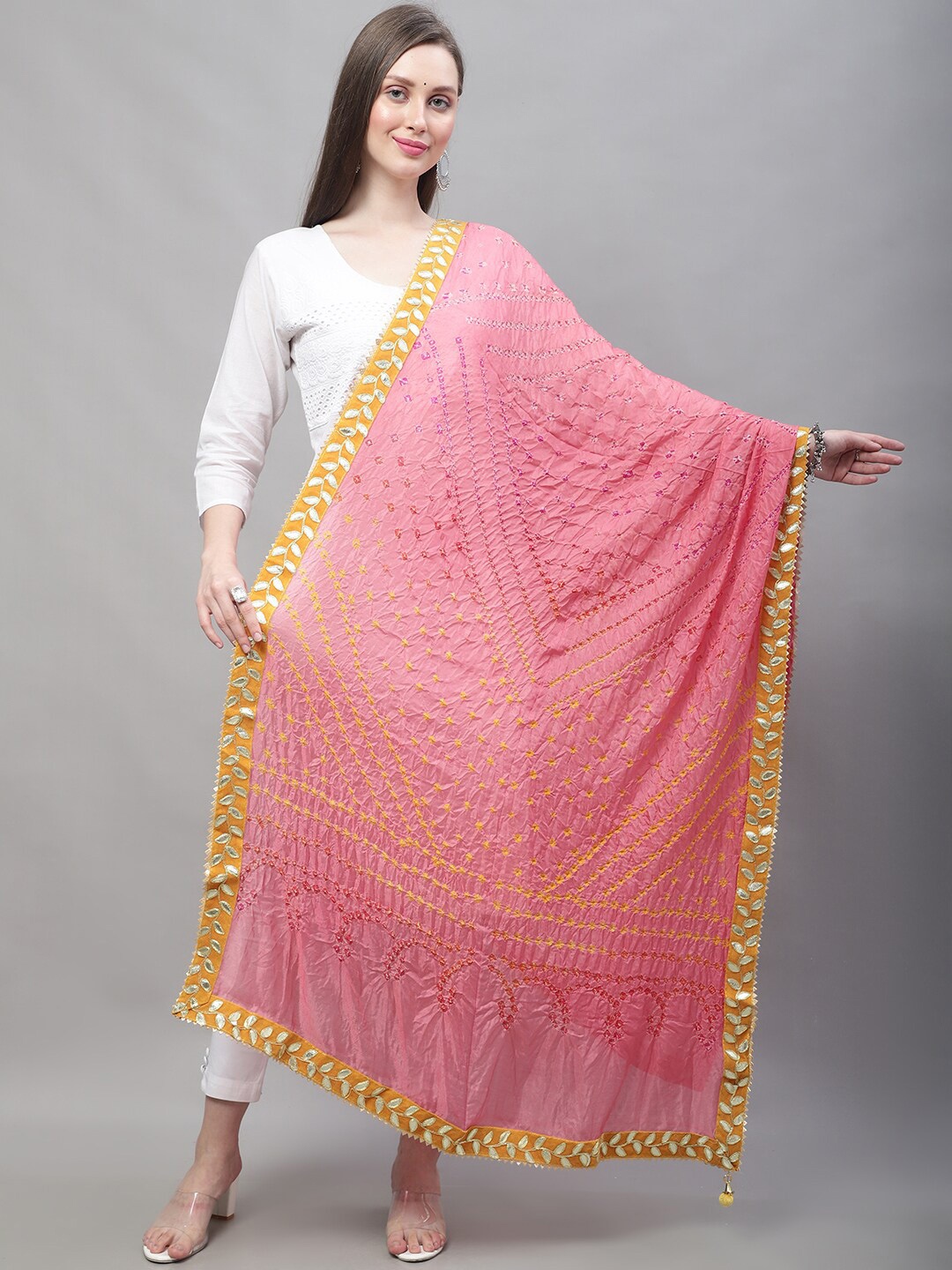 

LOOM LEGACY Embroidered Tasselled Dupatta with Zari, Pink
