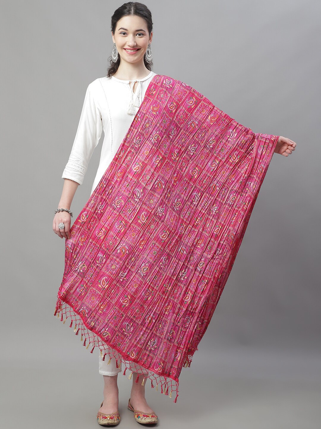 

LOOM LEGACY Ethnic Motifs Printed Dupatta, Magenta