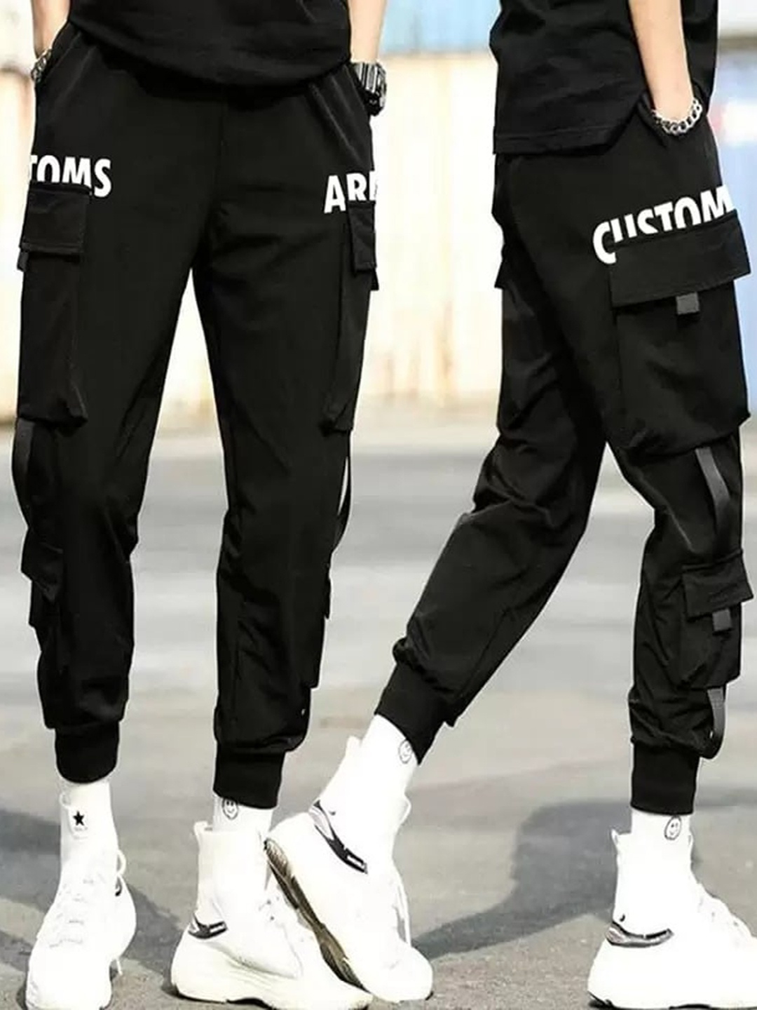 

PLUS 91 Men Typography Printed Mid-Rise Jogger, Black