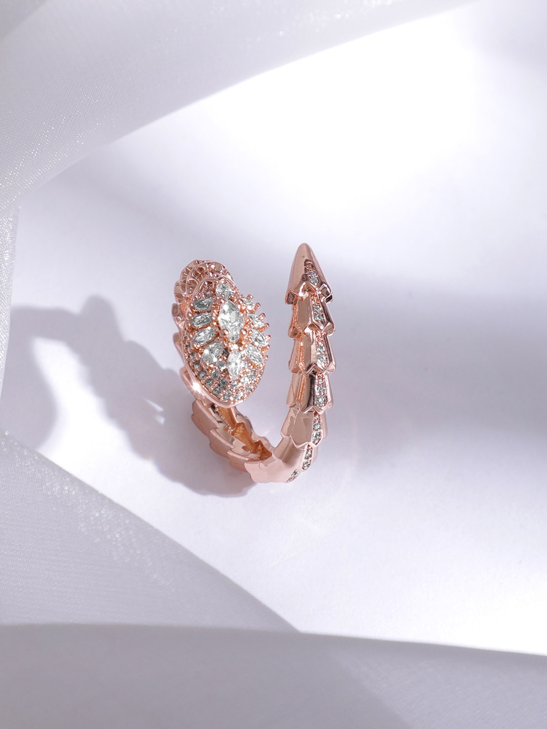 

Rubans Voguish Rose Gold-Plated CZ Studded Adjustable Finger Ring