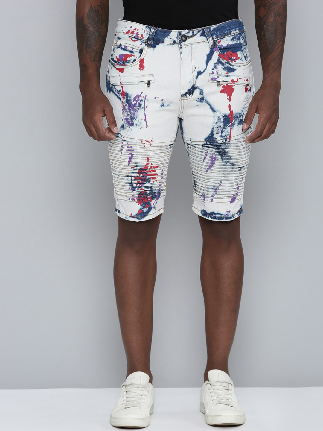 

WAIMEA Men Abstract Printed Denim Shorts, Blue