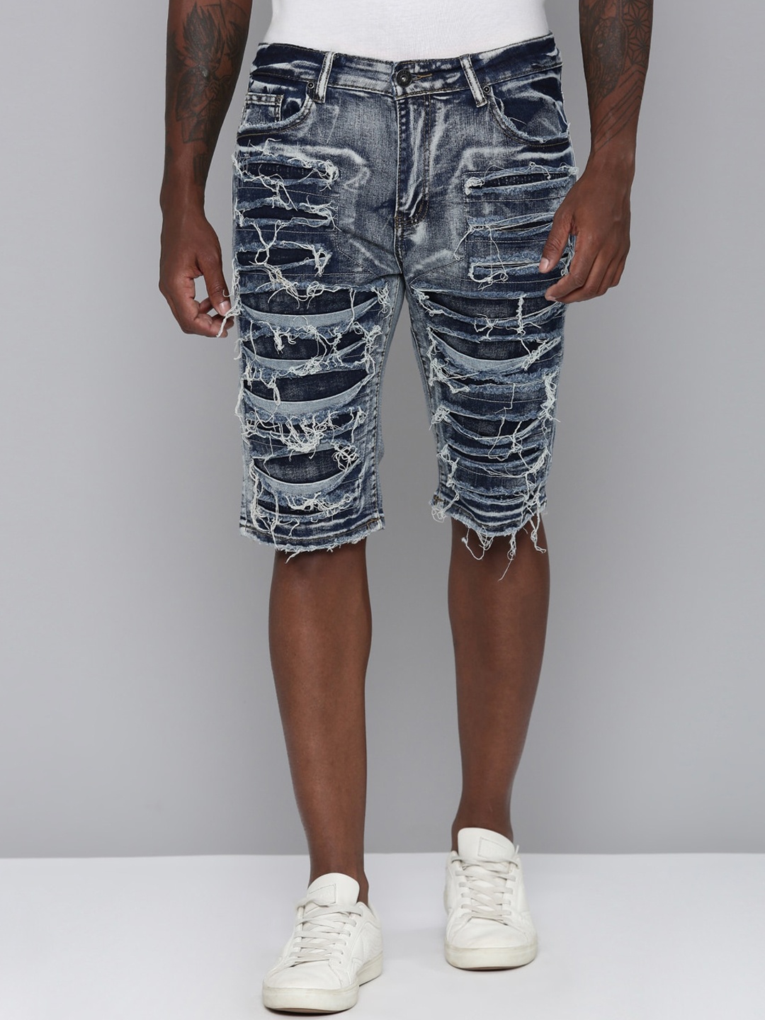 

WAIMEA Men Washed Distressed Denim Shorts, Blue