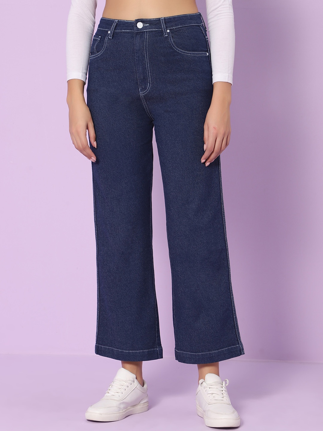 

HJ HASASI Women Wide Leg High-Rise Stretchable Jeans, Blue
