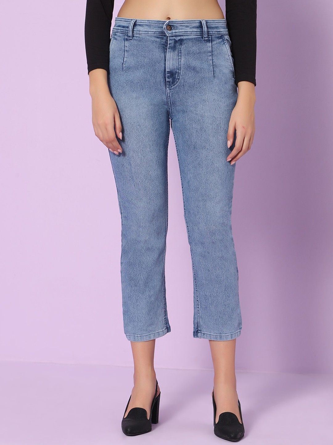 

HJ HASASI Women Straight Fit High-Rise Heavy Fade Stretchable Jeans, Blue