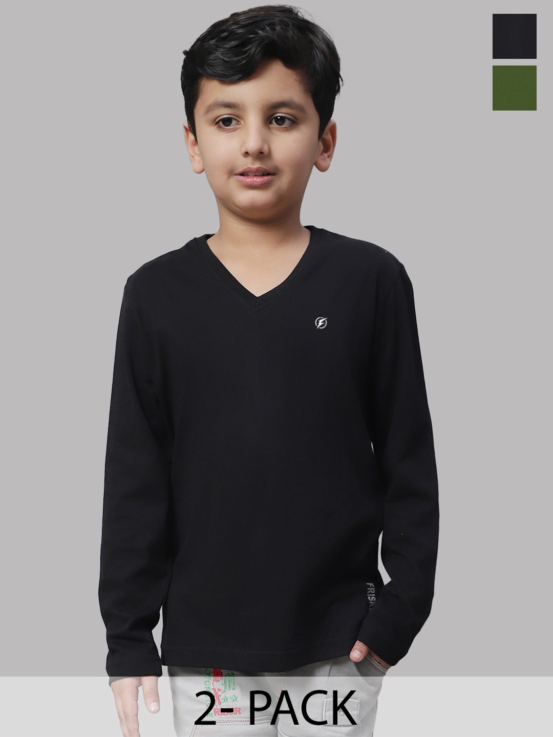 

Friskers Boys Black 2 V-Neck Applique T-shirt