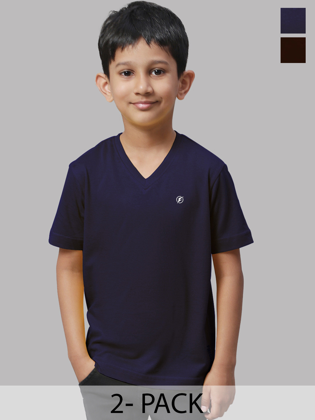 

Friskers Boys Navy Blue 2 V-Neck Pockets T-shirt