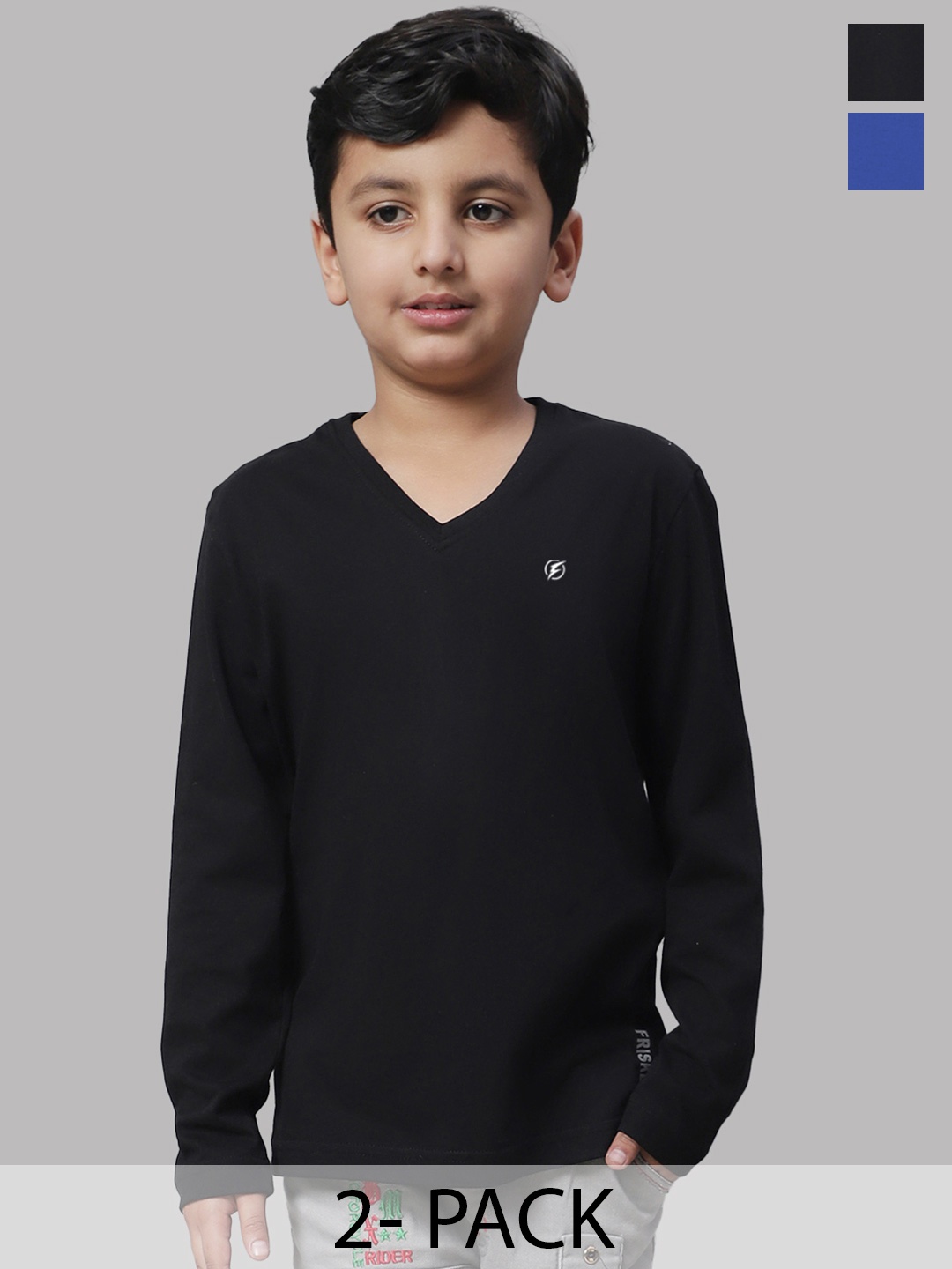 

Friskers Boys Black 2 V-Neck Raw Edge T-shirt