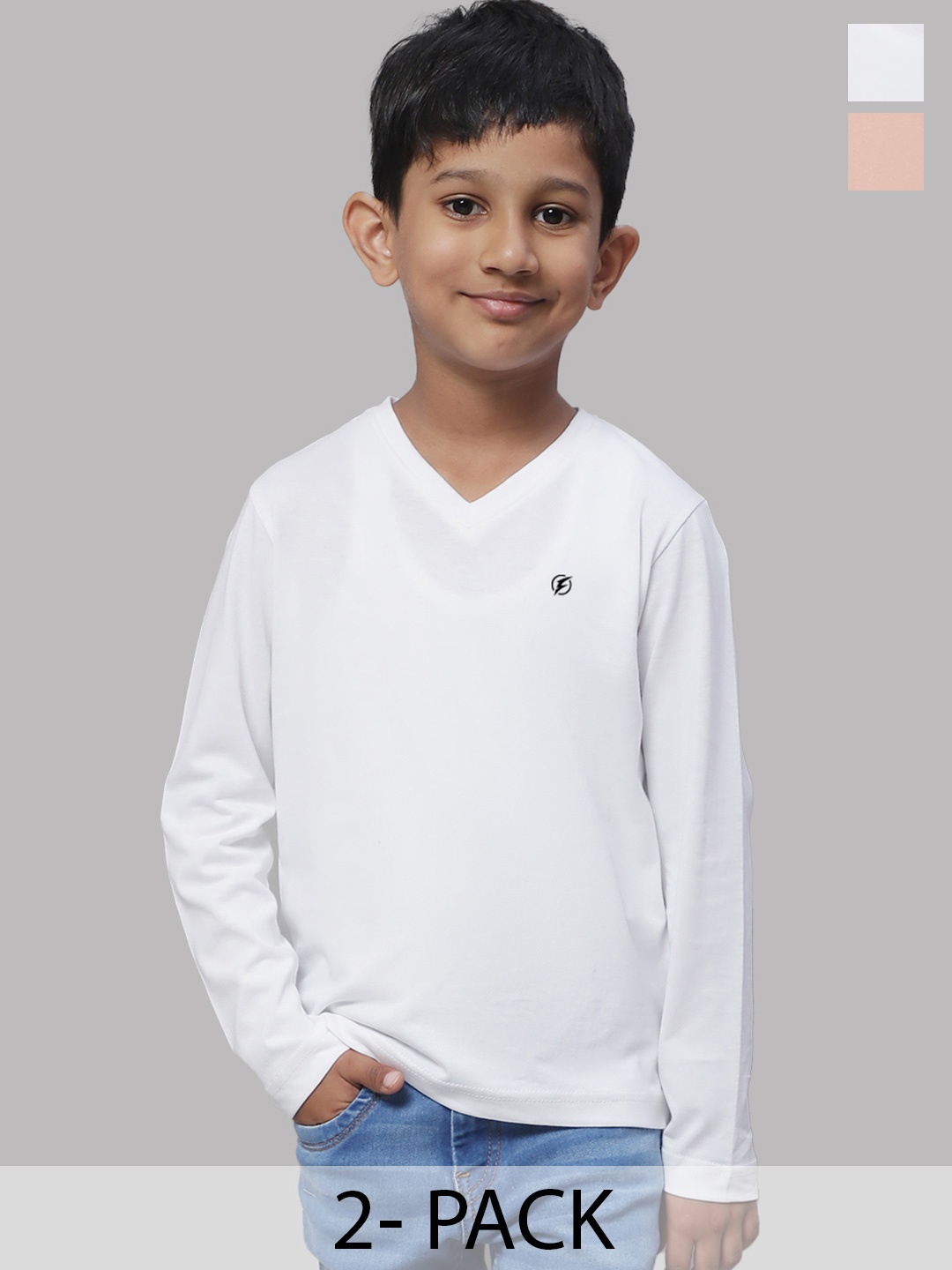 

Friskers Boys White 2 V-Neck Raw Edge T-shirt
