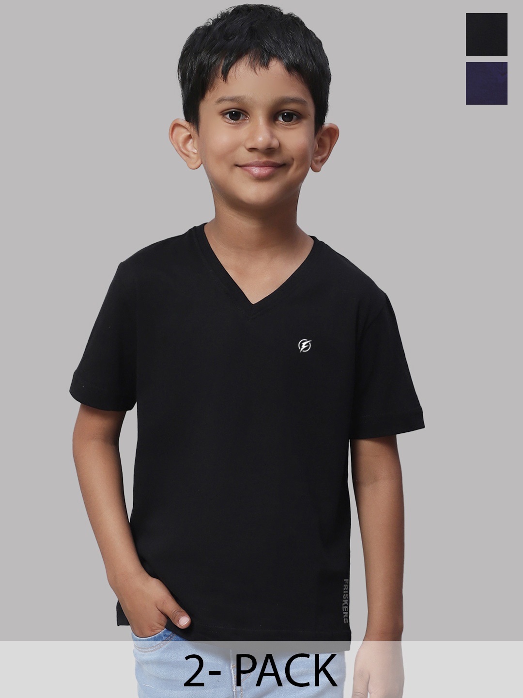 

Friskers Boys Black 2 V-Neck Pockets T-shirt