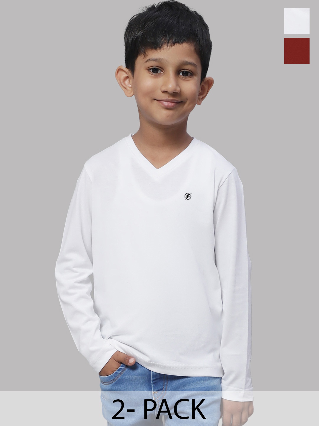 

Friskers Boys White 2 V-Neck Pockets T-shirt