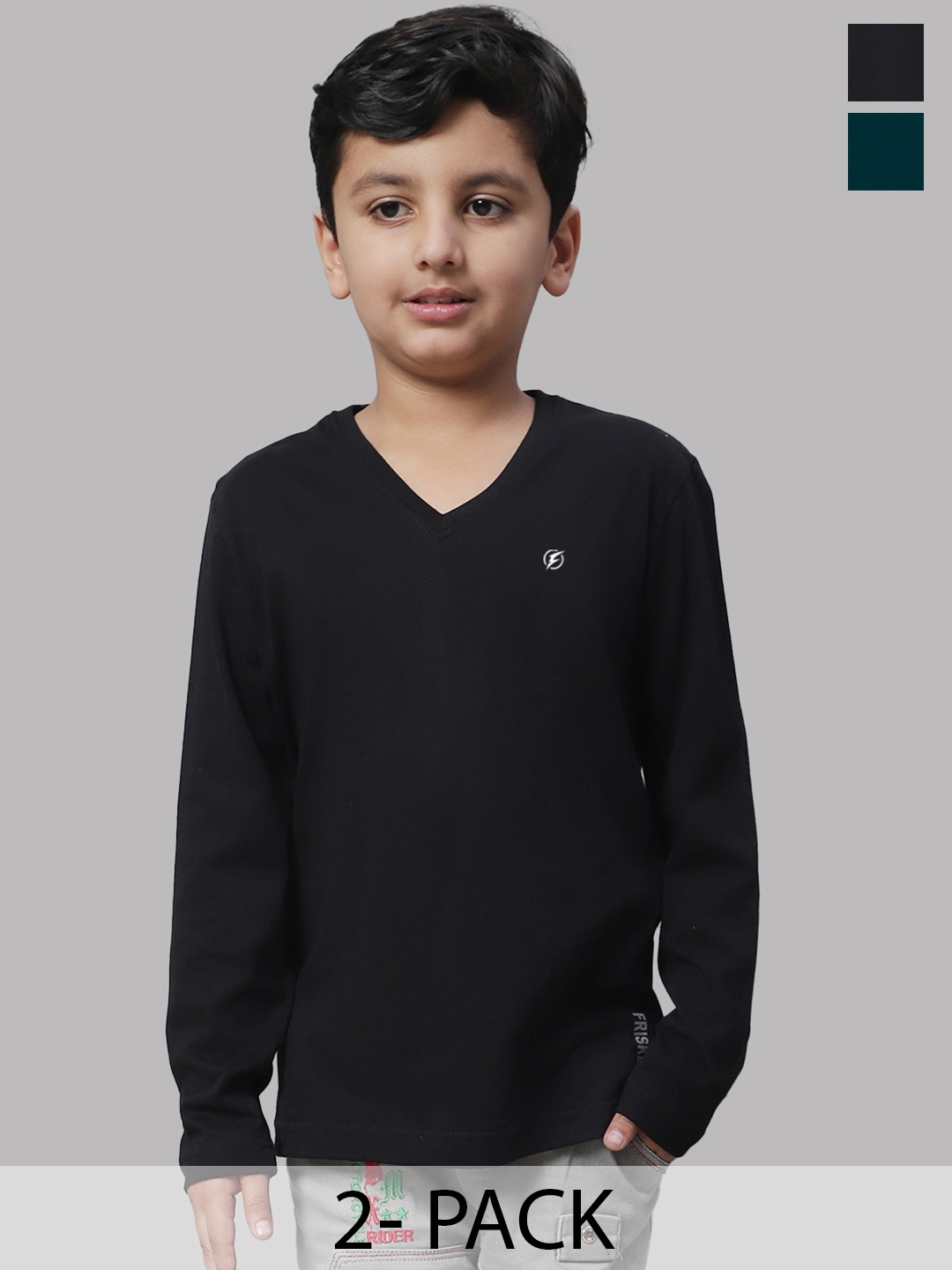 

Friskers Boys Black 2 V-Neck Raw Edge T-shirt