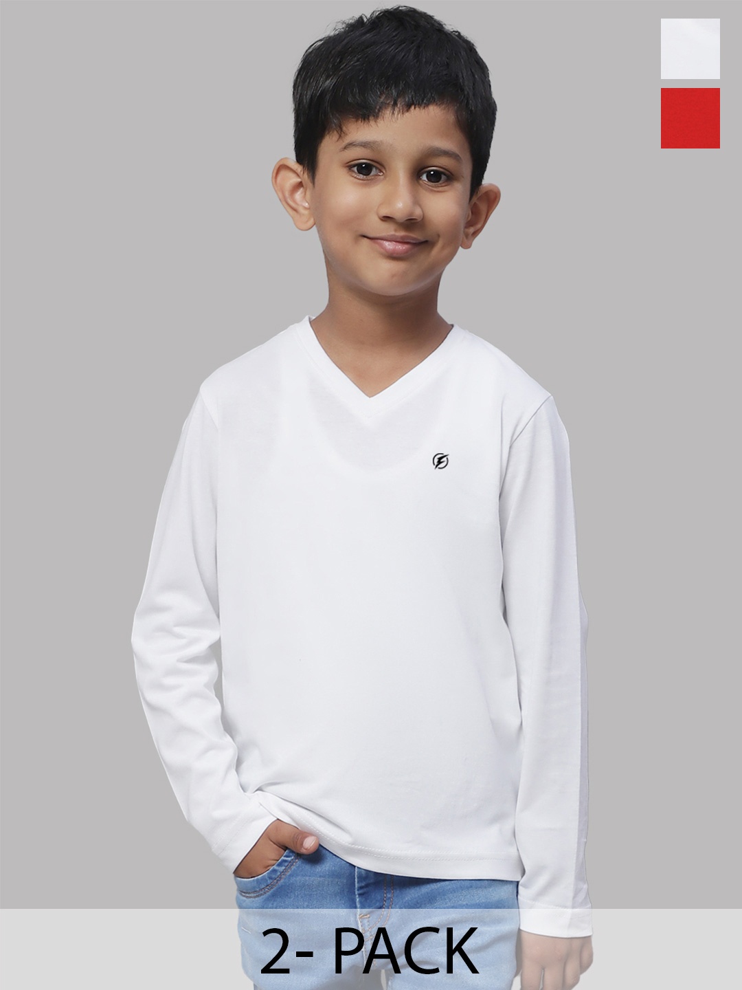 

Friskers Boys White 2 V-Neck Pockets T-shirt