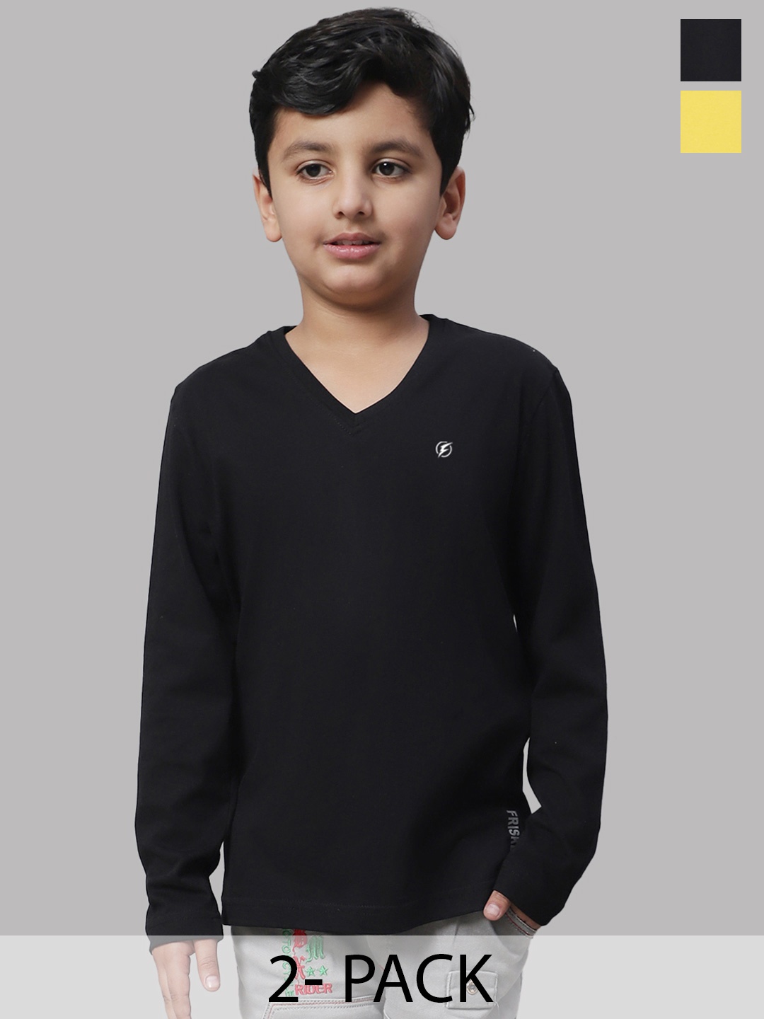 

Friskers Boys Black 2 V-Neck Pockets T-shirt