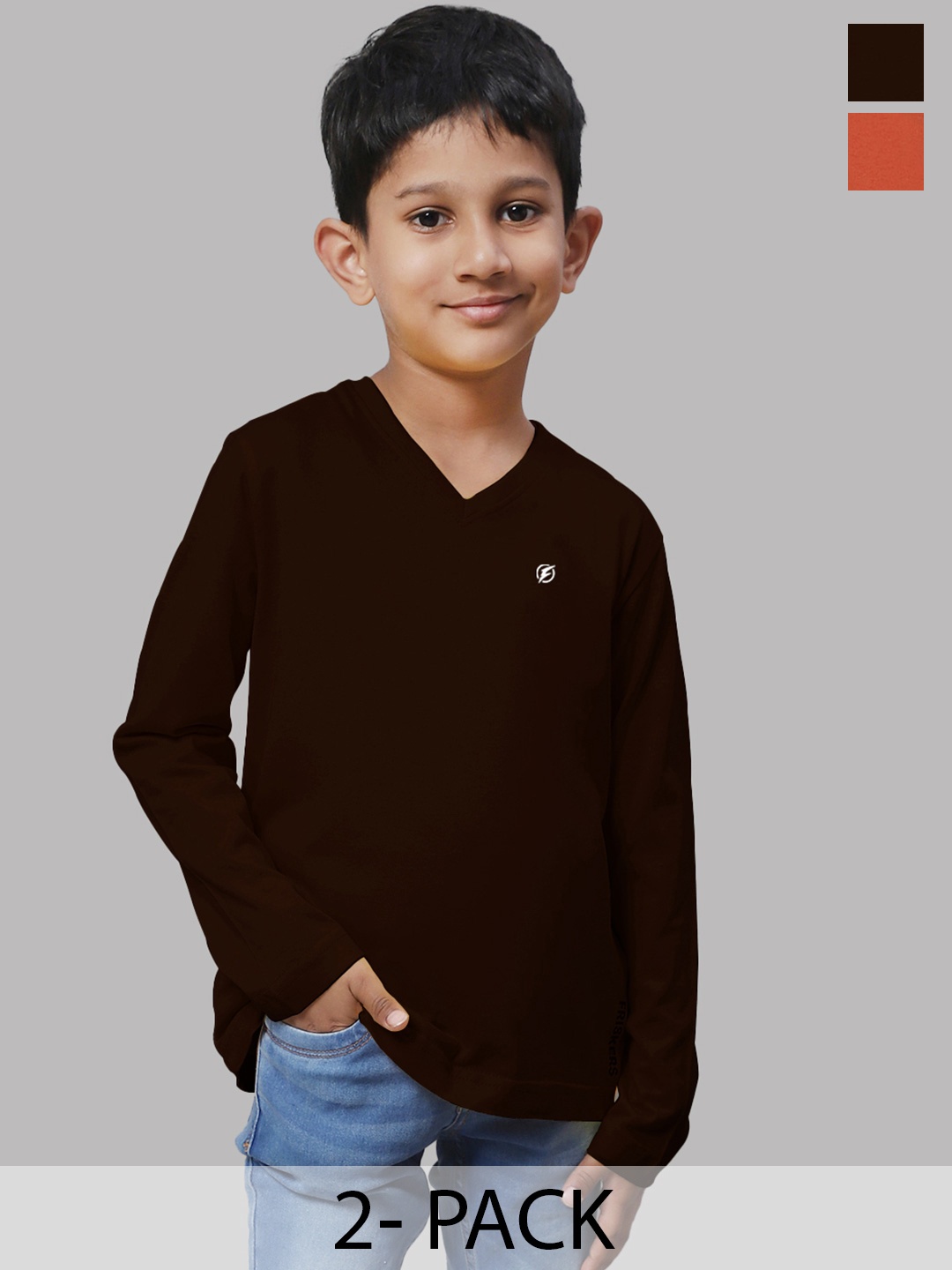 

Friskers Boys Peach-Coloured 2 V-Neck Raw Edge T-shirt