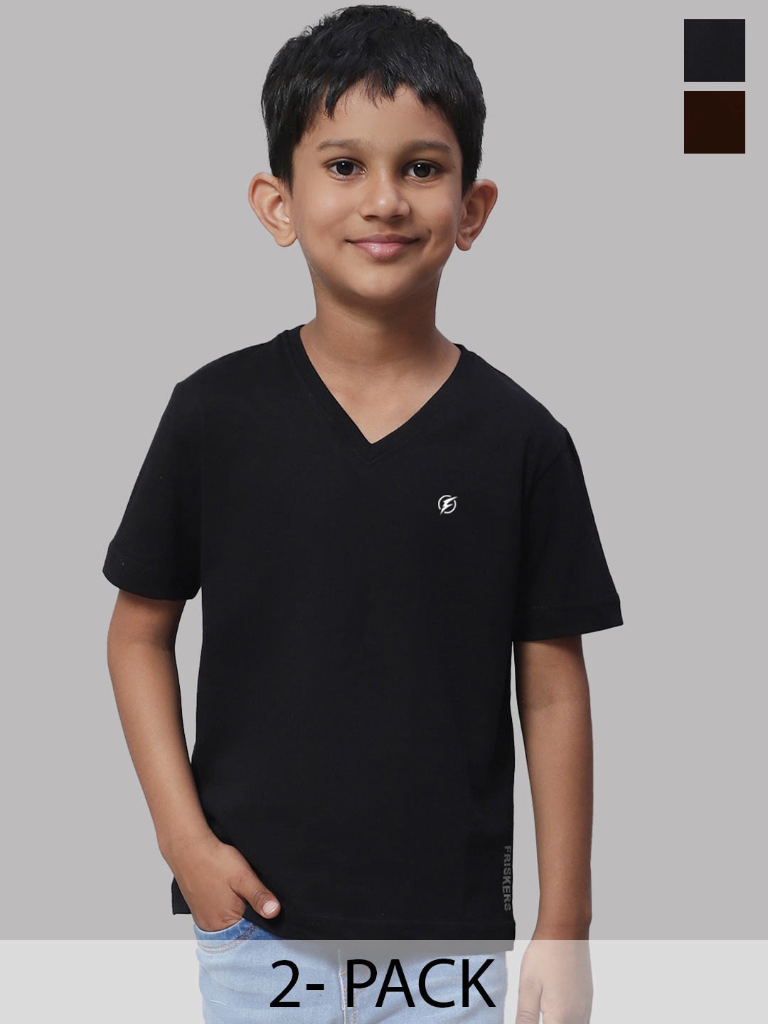 

Friskers Boys Black 2 V-Neck Pockets T-shirt