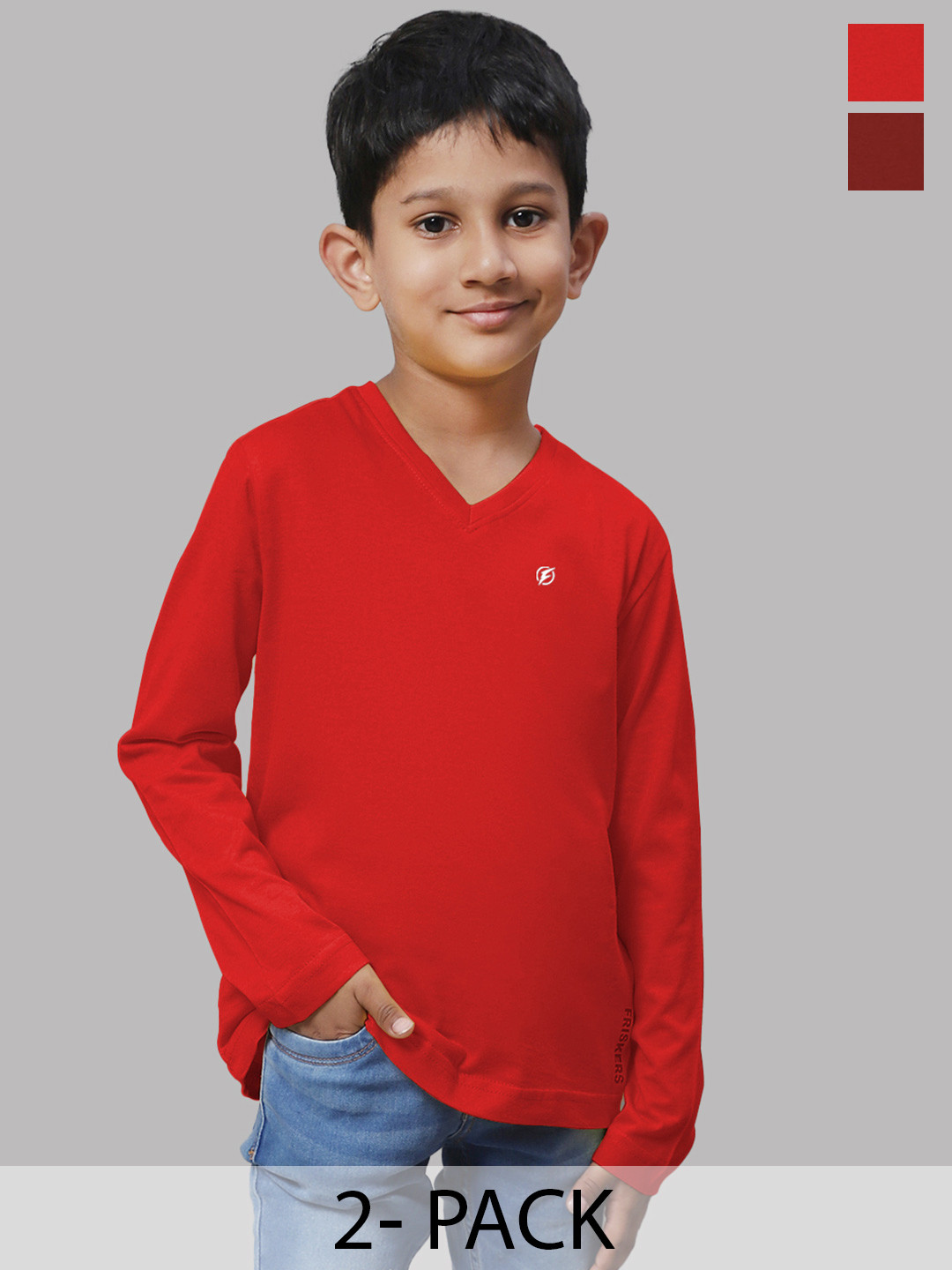 

Friskers Boys Red 2 V-Neck Raw Edge T-shirt