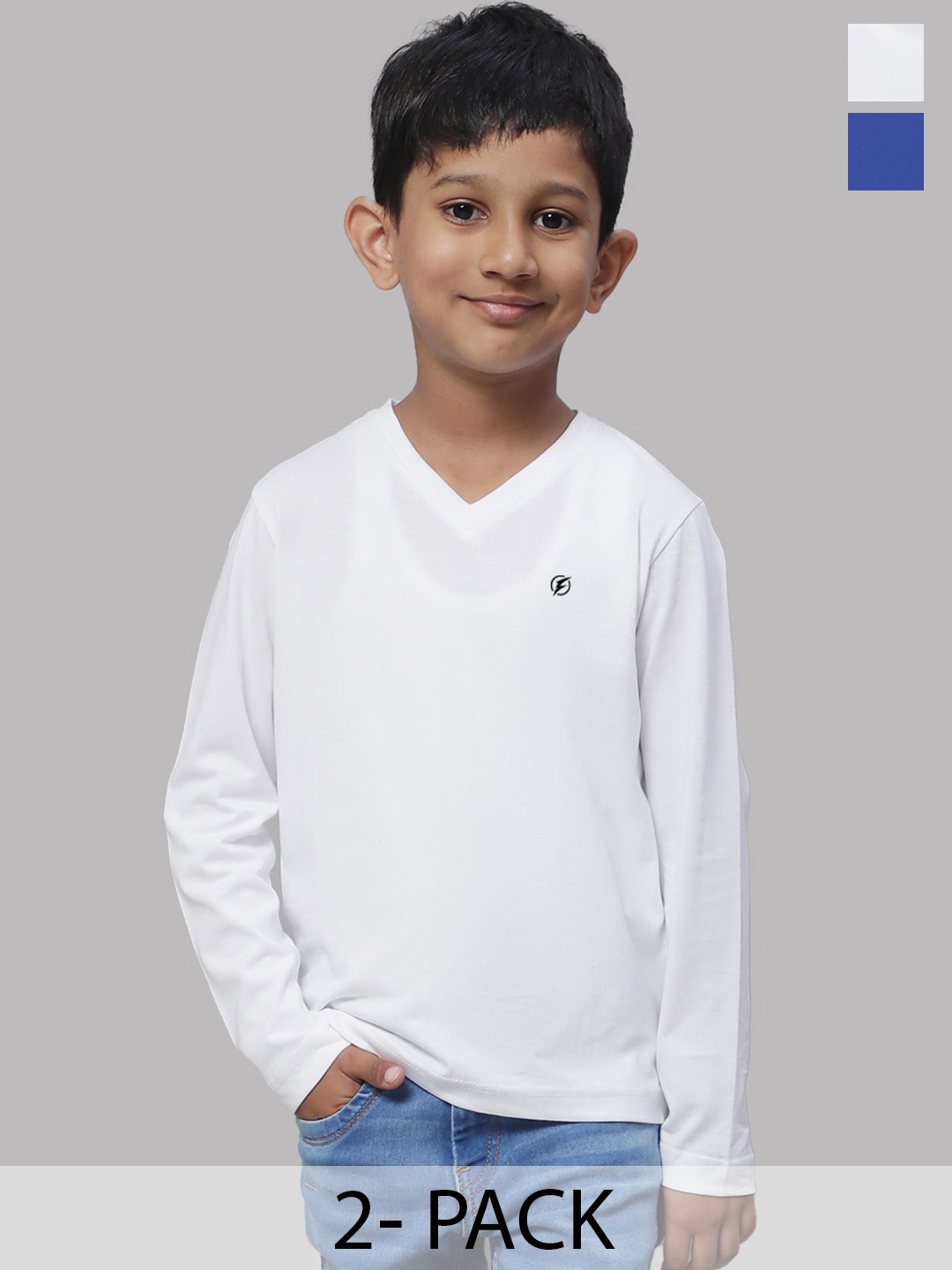 

Friskers Boys White 2 V-Neck Pockets T-shirt