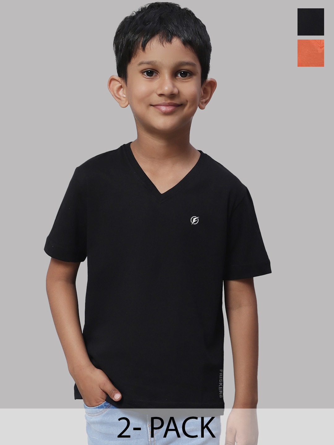 

Friskers Boys Black 2 V-Neck Pockets T-shirt