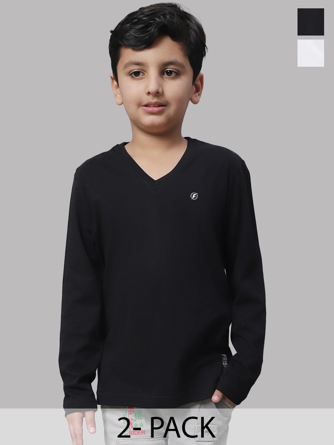 

Friskers Boys Black 2 V-Neck Raw Edge T-shirt