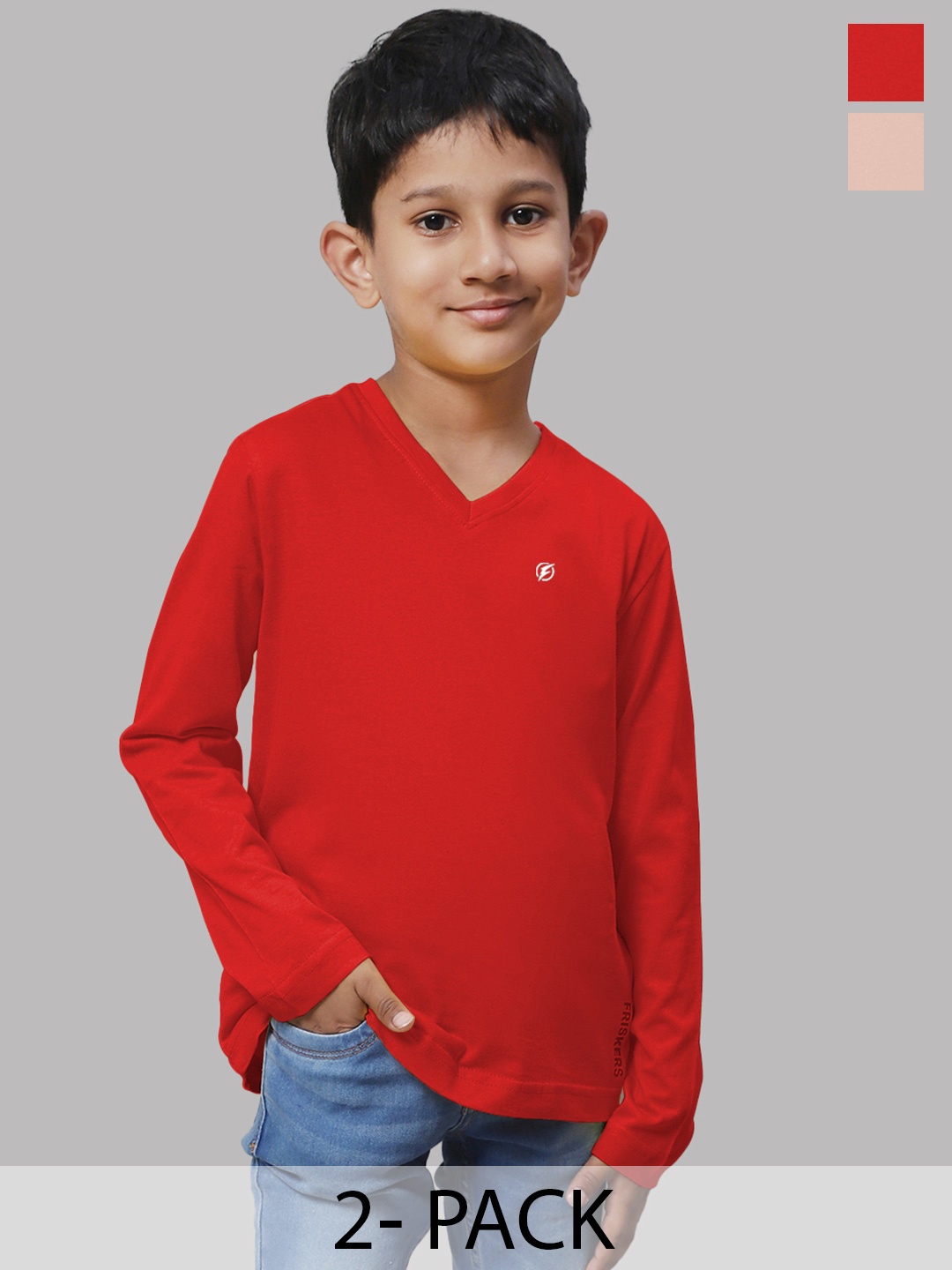 

Friskers Boys Red 2 V-Neck Raw Edge T-shirt