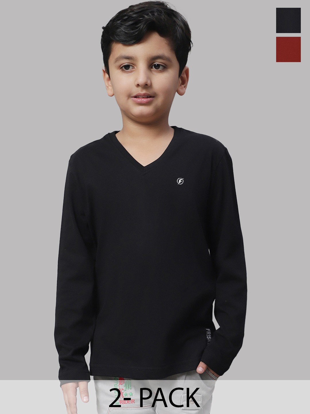 

Friskers Boys Black 2 V-Neck Pockets T-shirt
