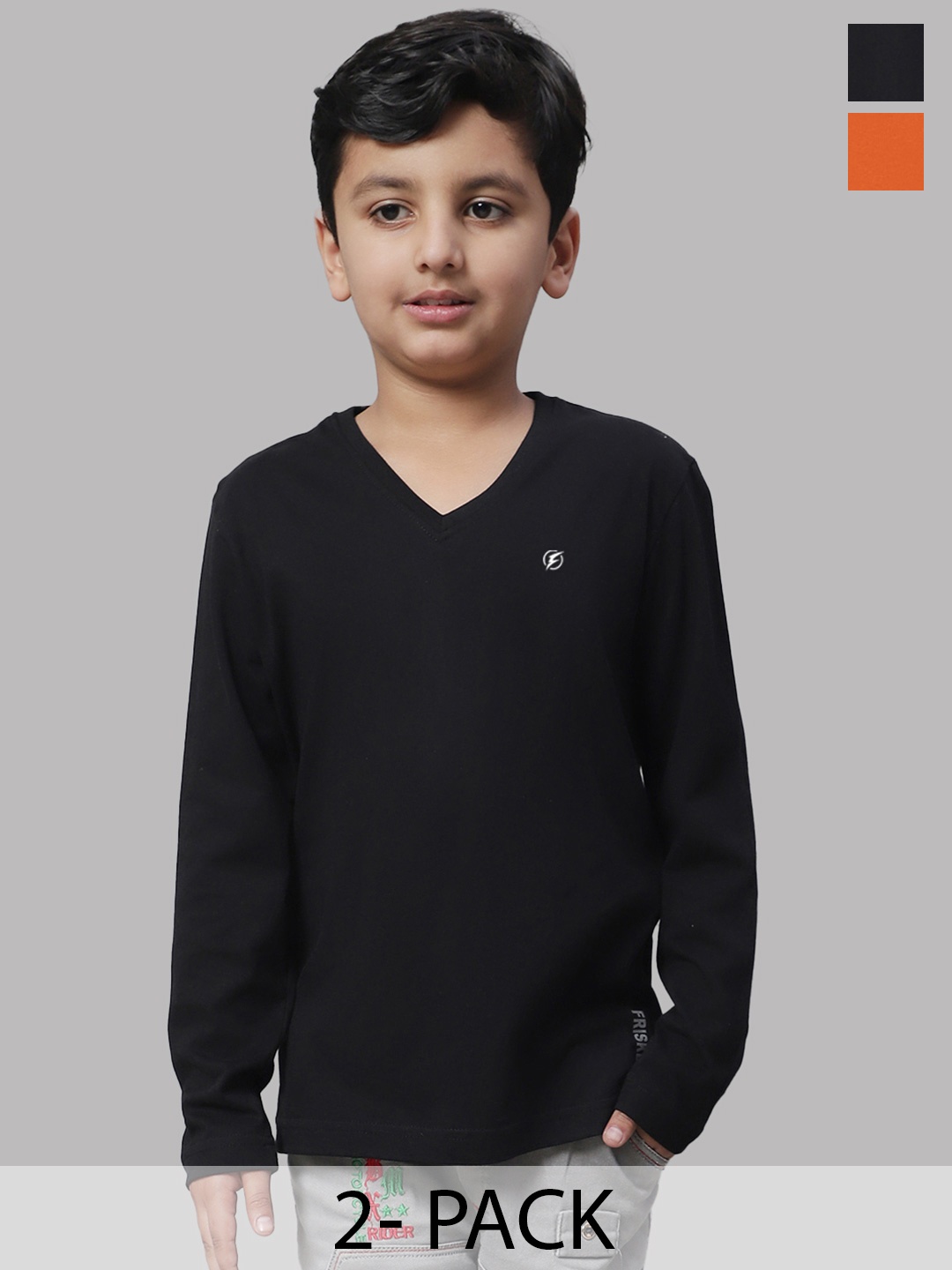 

Friskers Boys Black 2 V-Neck Raw Edge T-shirt