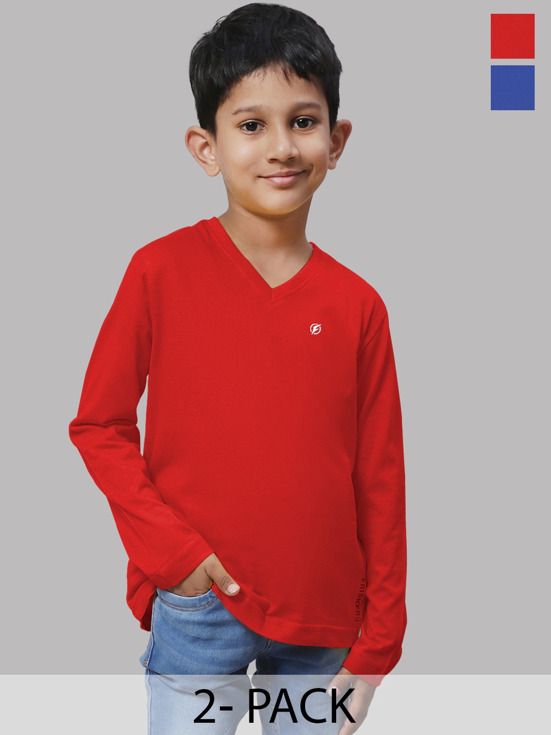 

Friskers Boys Red 2 V-Neck Raw Edge T-shirt