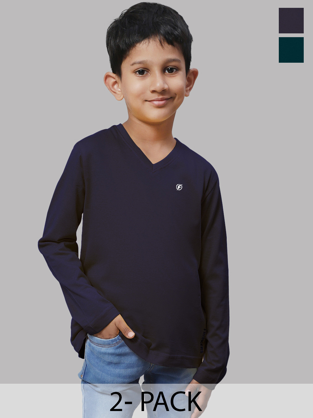 

Friskers Boys Navy Blue 2 V-Neck Raw Edge T-shirt