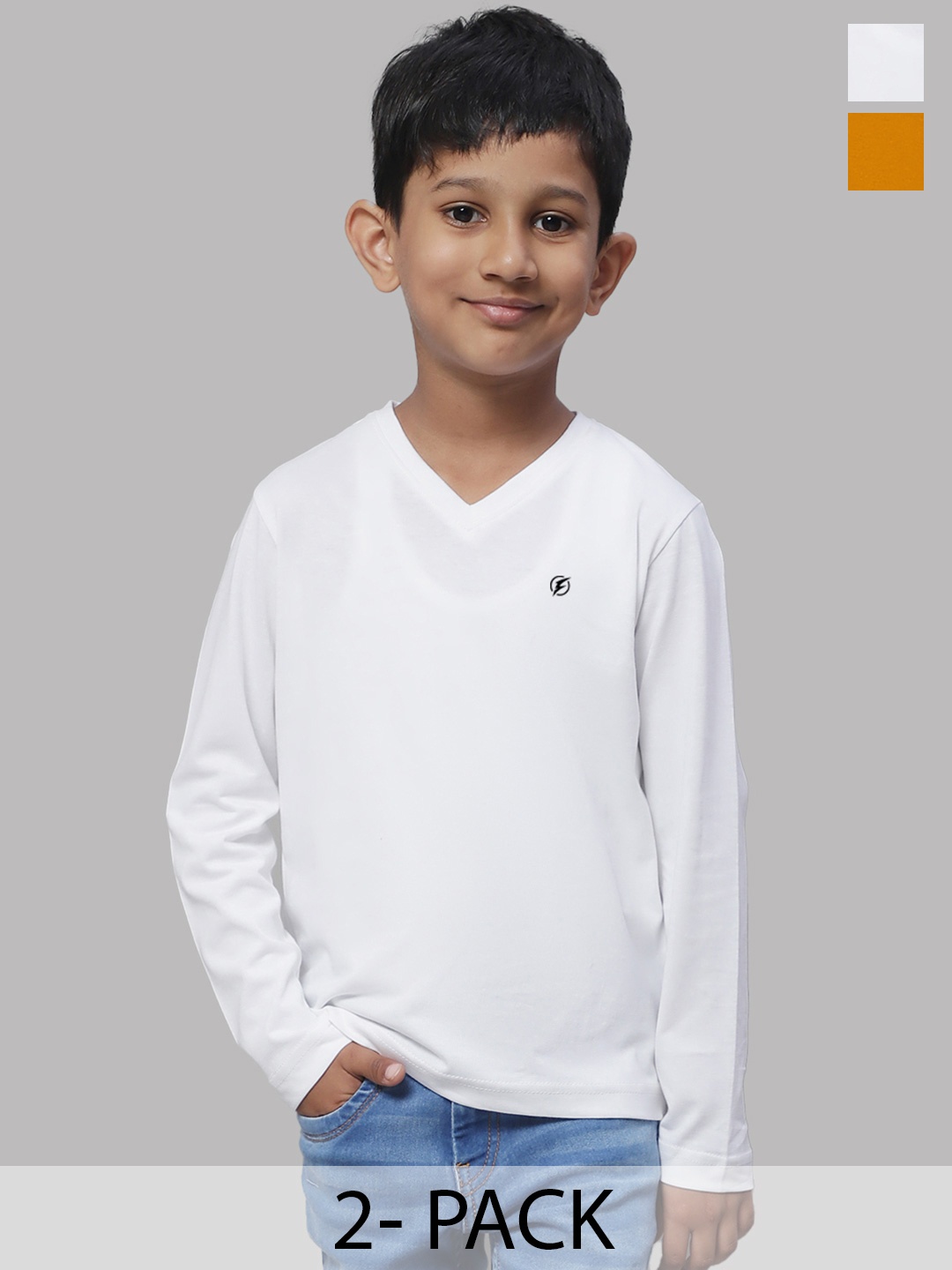 

Friskers Boys White 2 V-Neck Raw Edge T-shirt