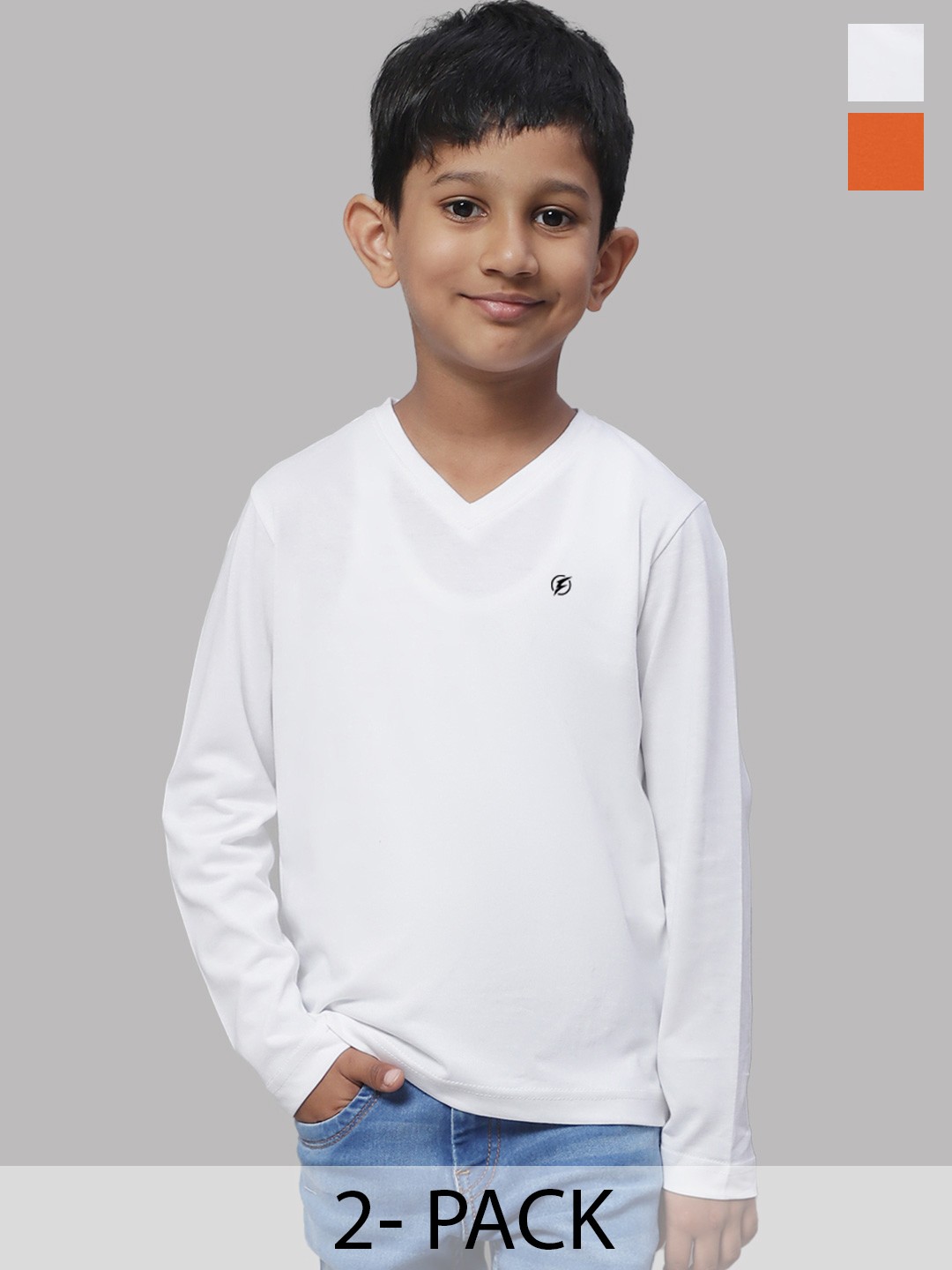 

Friskers Boys White 2 V-Neck Applique T-shirt