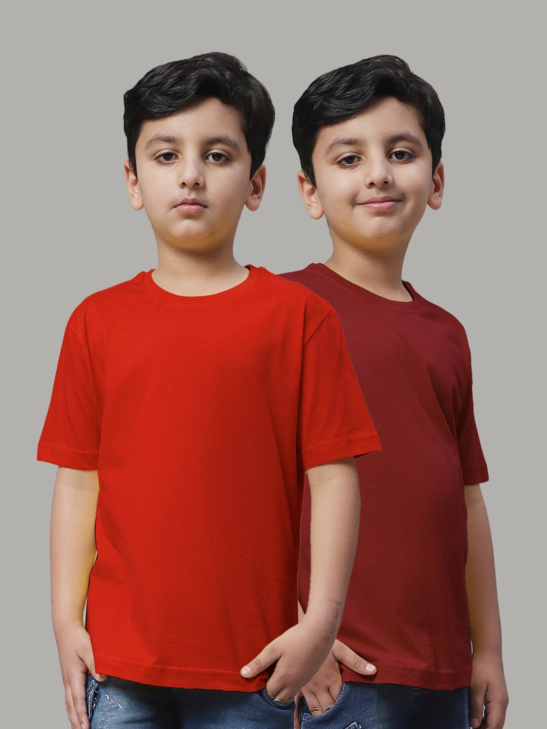 

Friskers Boys Pack Of 2 Round Neck Pure Cotton T-shirts, Red