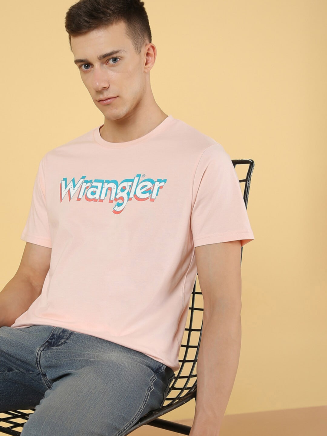 Wrangler Typography Printed Cotton Casual T-Shirt, Pink