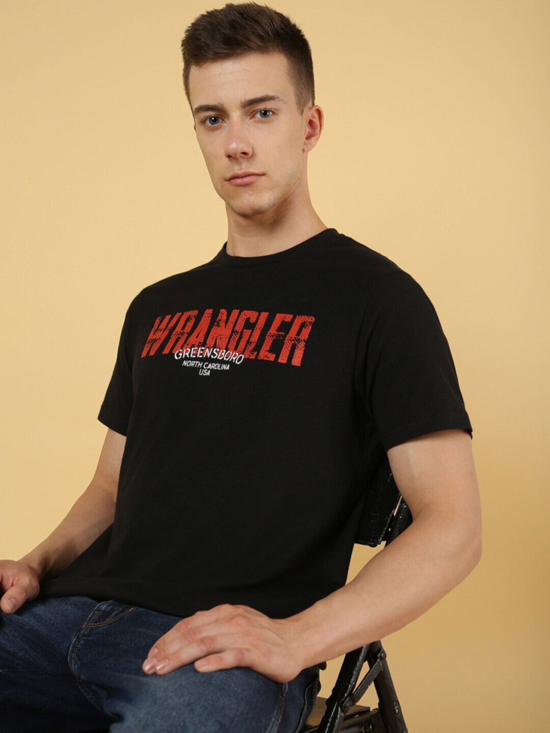 

Wrangler Typography Printed Cotton Casual T-Shirt, Black