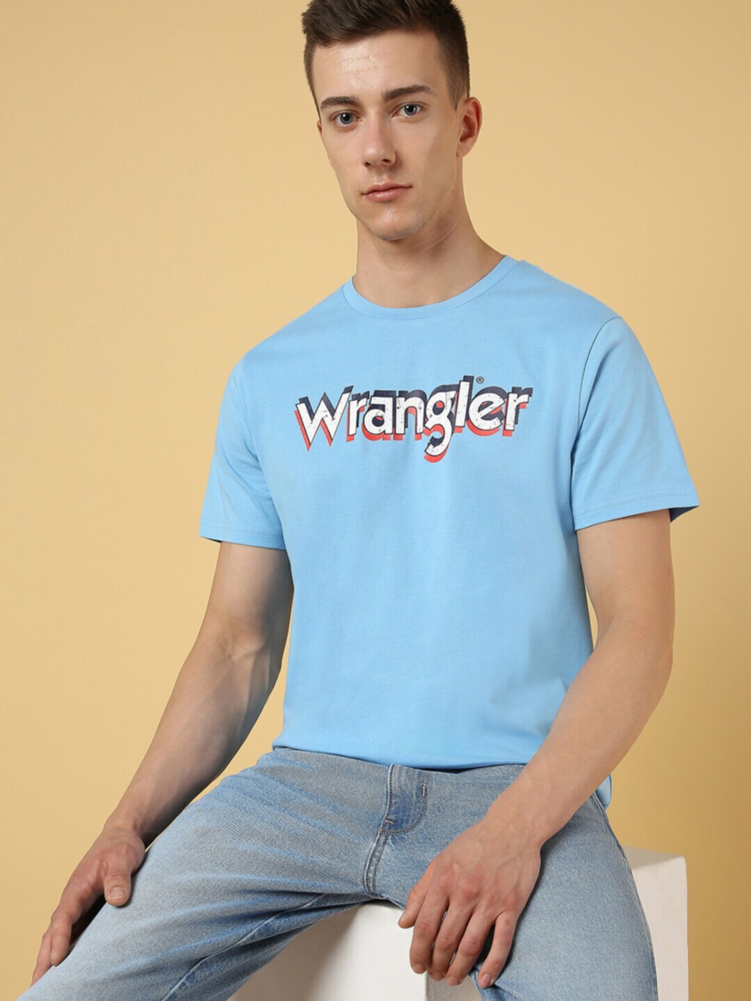 Wrangler Typography Printed Cotton Casual T-Shirt, Blue