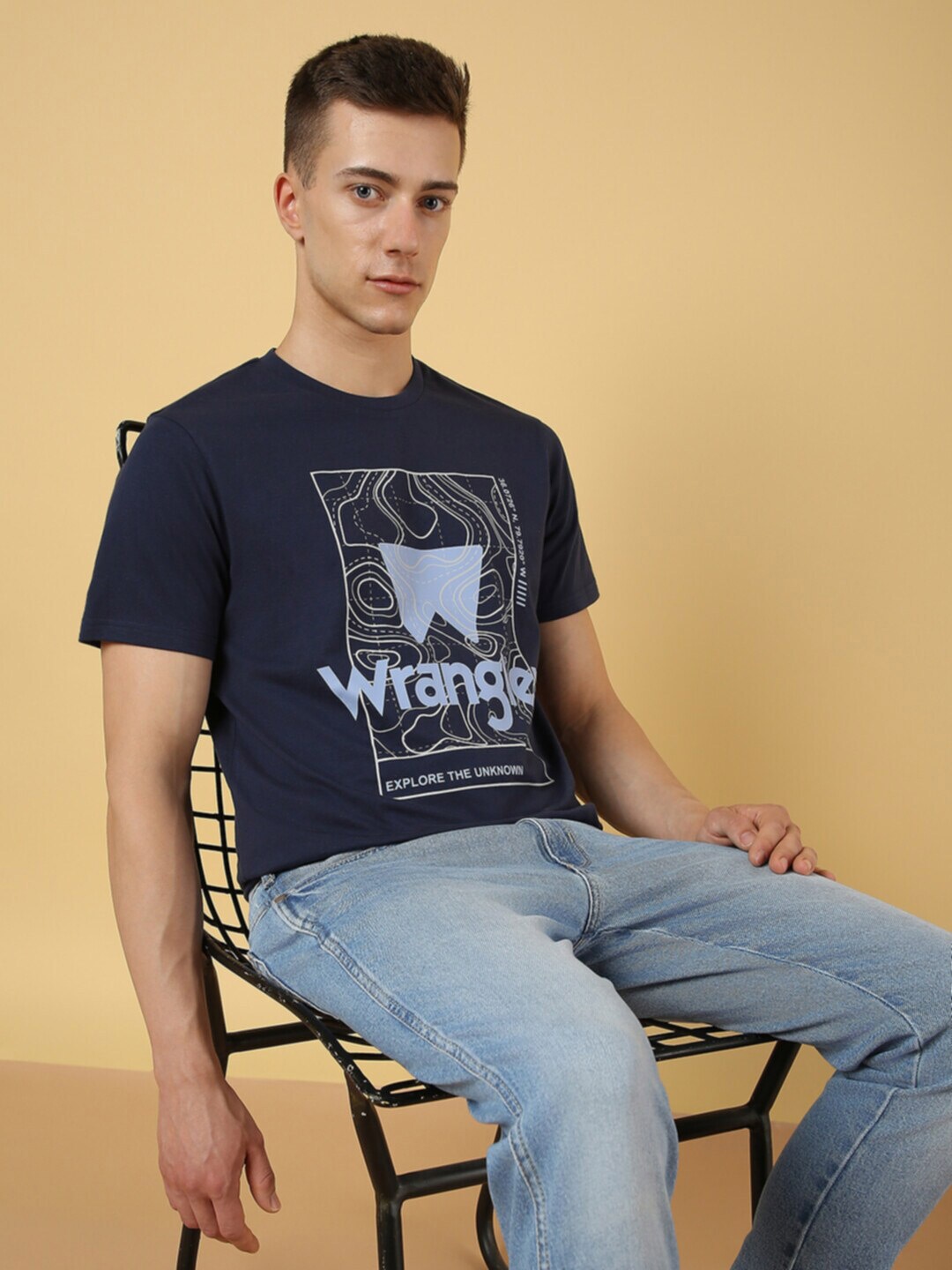 

Wrangler Graphic Printed Cotton T-shirt, Navy blue