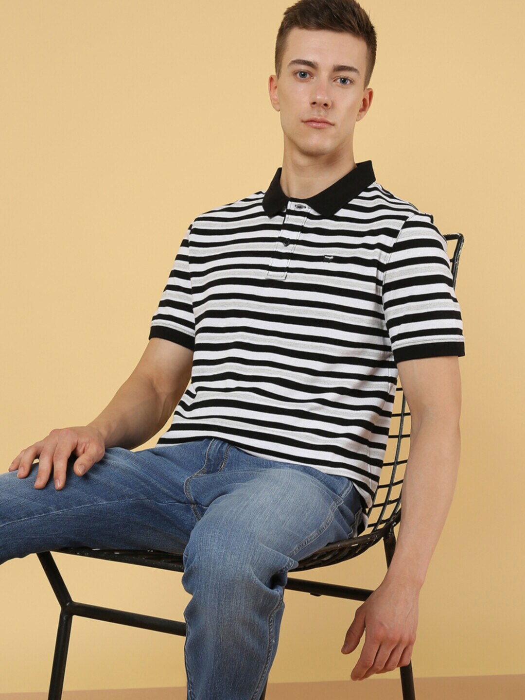 

Wrangler Striped Polo Collar Cotton Casual T-Shirt, Black