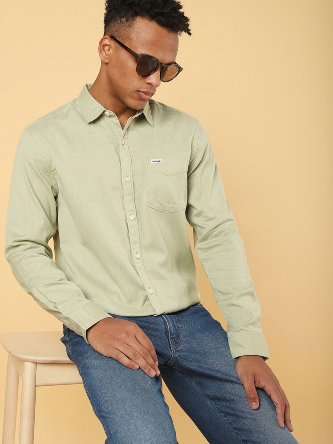 

Wrangler Men Opaque Cotton Linen Casual Shirt, Green