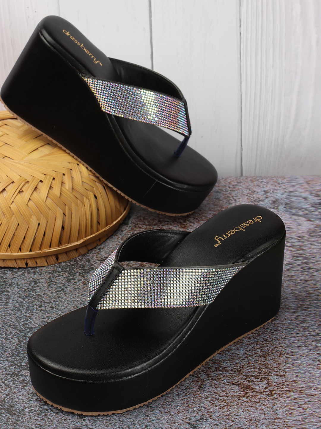 

DressBerry Black Embellished Flatform Heels