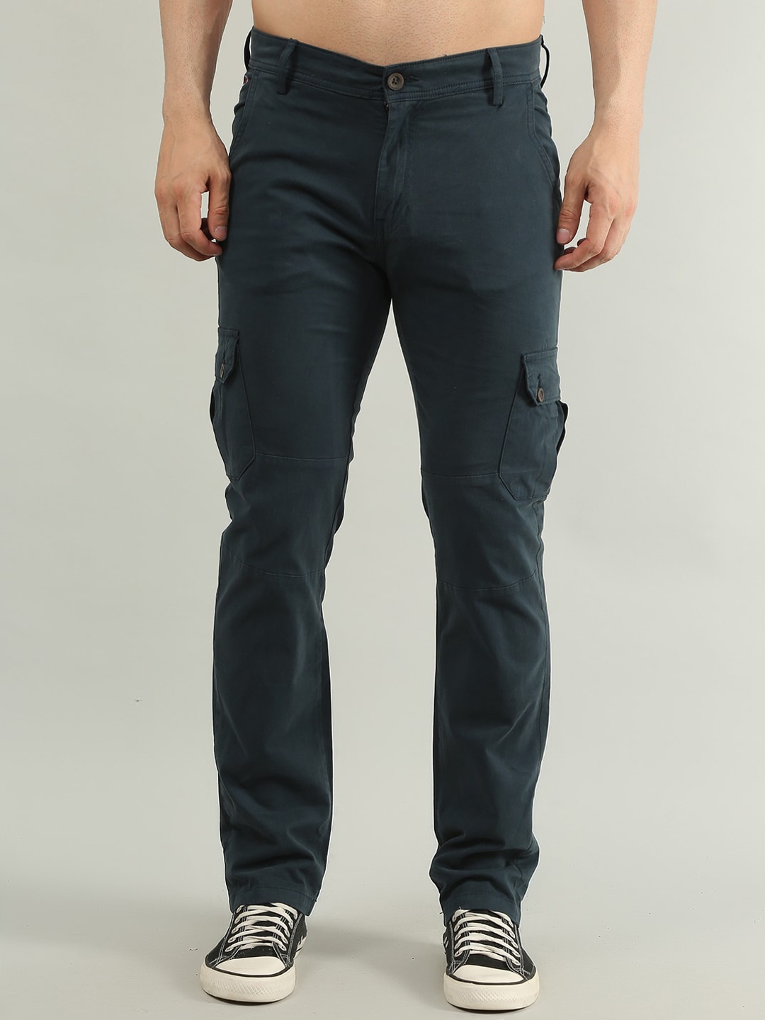 

TIM PARIS Men Slim Fit Easy Wash Cargos Trousers, Teal