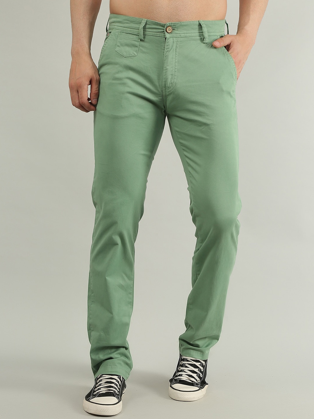 

TIM PARIS Men Slim Fit Easy Wash Trousers, Sea green