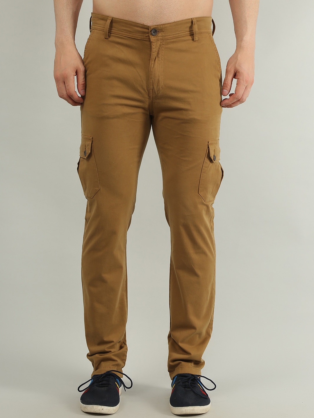 

TIM PARIS Men Slim Fit Easy Wash Flat-Front Cargos, Brown