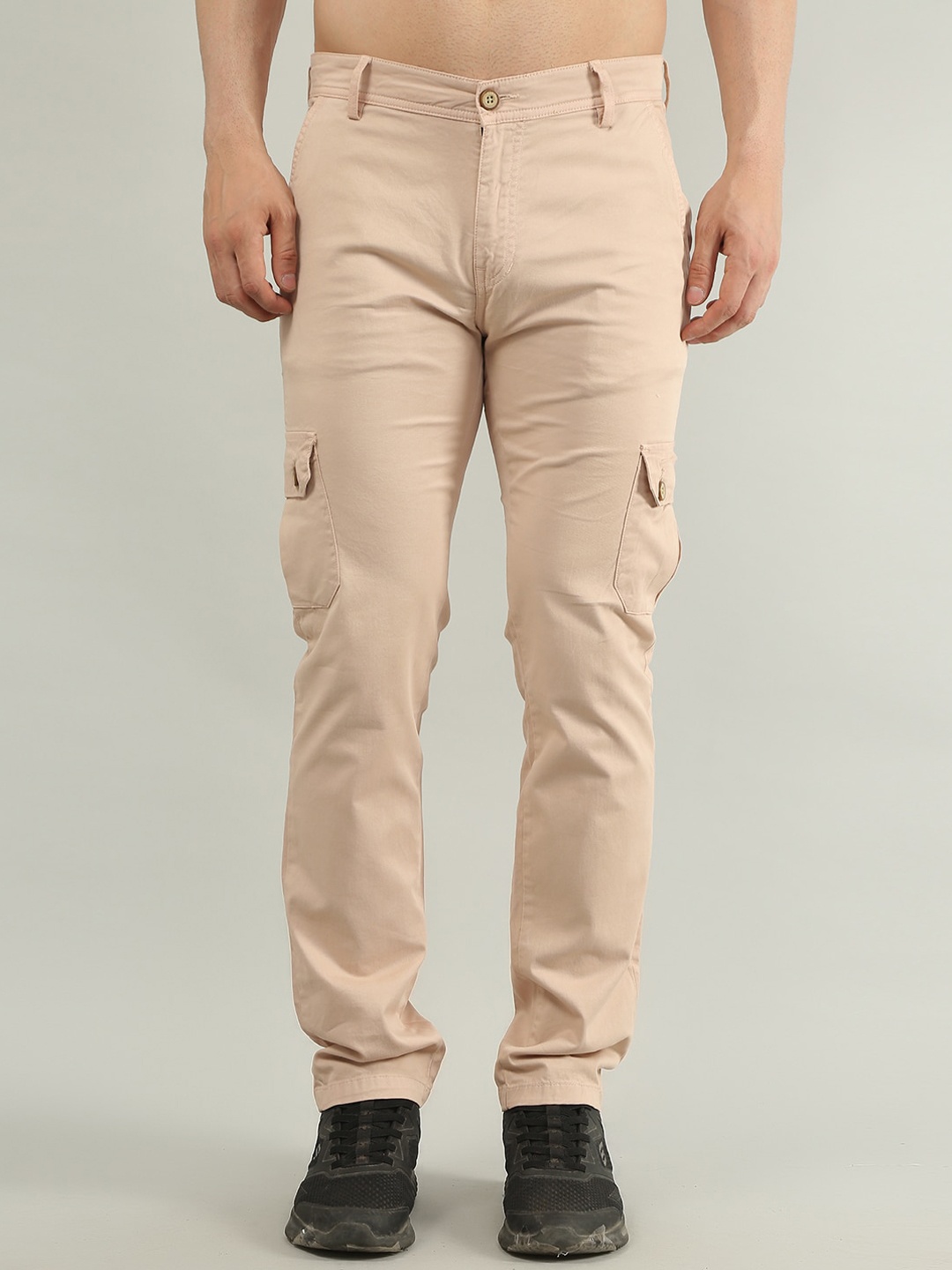 

TIM PARIS Men Slim Fit Easy Wash Cargos Trousers, Beige