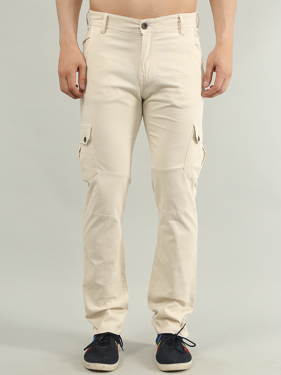 

TIM PARIS Men Slim Fit Easy Wash Cargo Trousers, Beige