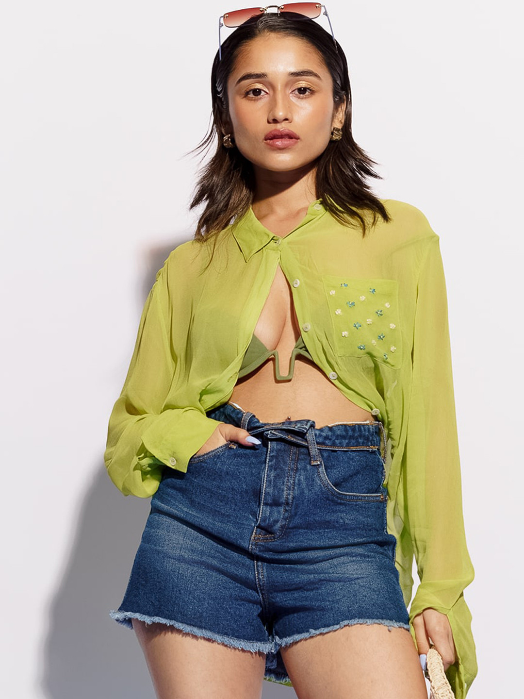 

FREAKINS Women Blue High-Rise Denim Shorts