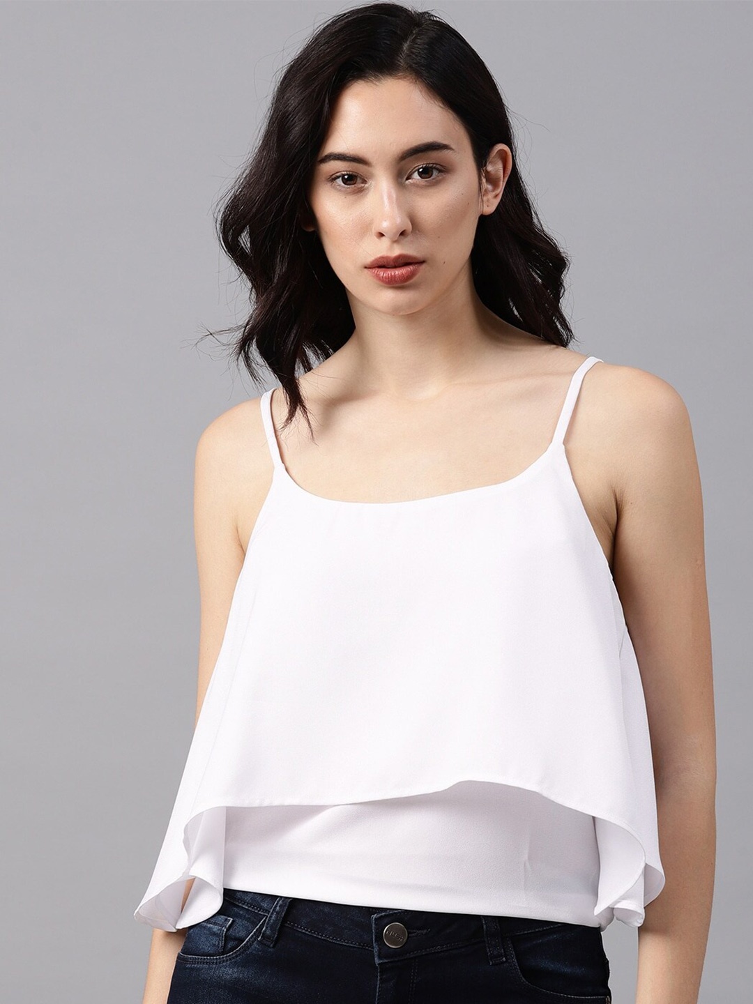 

Mast & Harbour Shoulder Straps Layered Detail A-Line Top, White